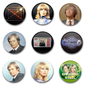 25mm 1" SAPPHIRE AND STEEL BUTTON BADGES x9 - Picture 1 of 1