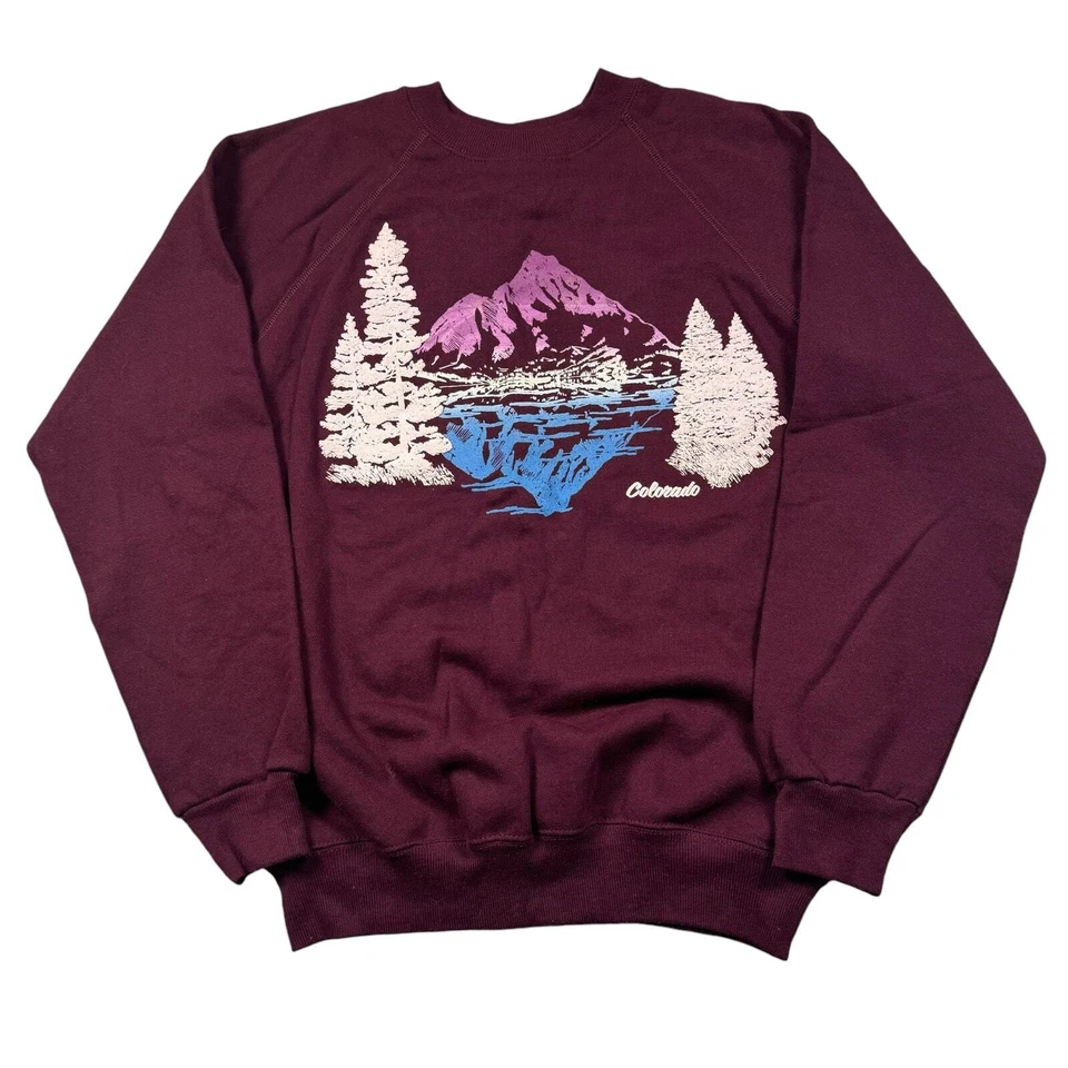 Sudadera vintage para mujer Pullover estampado abullonado mediano cuello redondo Colorado Mountain Foto 1 de 4