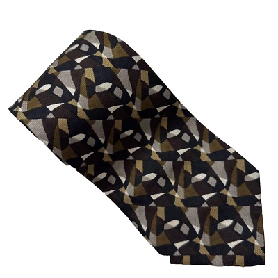 Vintage MULBERRY Necktie Black/Brown/Tan Silk Designer Luxury 58" Italy - Image 1 of 4