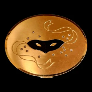 1950'S DOROTHY GRAY ☆ Ladies Gold Tone Rhinestones Oval Compact MASK MASQUERADE - Picture 1 of 4