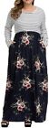 Allegrace Women's Plus Size Floral Print Striped Patchwork Maxi Dress Short Slee