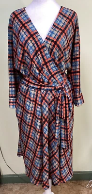 Eliza J Women's Size 12 Plaid Faux Wrap Belted Stretch 3/4 Sleeve Shift Dress - Image 1 of 4