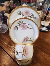 Limoges Hand Painted Wild Roses Cup , Saucer, Plate Trio France