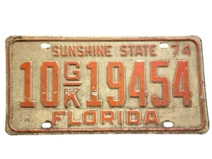 Matrícula Florida 1974 vintage 10GK 19454 - Imagen 1 de 2