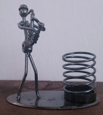 Metal Art Saxaphone Player Recycled Industrial Welded Sculpture 4.75" TALL - Image 1 of 4