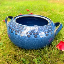 Manici in vaso blu imperiale Denby con motivo fiori gialli merce da cottage in ceramica