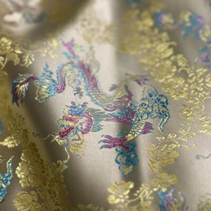 1.5M Width DIY Chinese Brocade Fabric Shiny Dragon Pattern Cloth Sewing Material - Picture 1 of 6