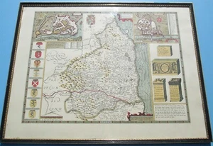 Original John Speed Antique Hand Coloured Map Of Northumberland 1610 1st Ed F&G - Picture 1 of 12