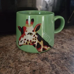 Opalhouse Wide Bottom 16oz Porcelain WHAT'S UP Coffee Mug Green Giraffe Cup - Picture 1 of 9