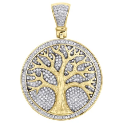 Медальон кулон 1,45 карата с искусственным бриллиантом желтое золото 14 карат Fn Tree of Life 1,8 дюйма - Изображение 1 из 4