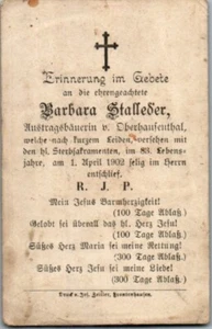 Sterbebild Totenzettel Barbara Stalleder 1902 Oberhausenthal Frontenhausen Bay. - Bild 1 von 2