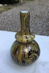 VINTAGE MURANO ERA END OF DAY OIL SPOT GOLDEN FLECKED 6" ART GLASS VASE - Picture 1 of 7