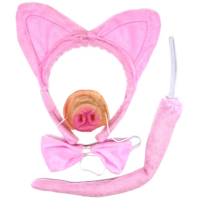 4pcs PIGGY SET Party Costume Accessories Animal Headband Bow Tie Nose Halloween - Image 1 of 2
