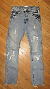 GAP 27 HIGH RISE SLIM STRAIGHT JEANS Blue Denim Ripped Distressed 27W x 28L - Picture 1 of 8