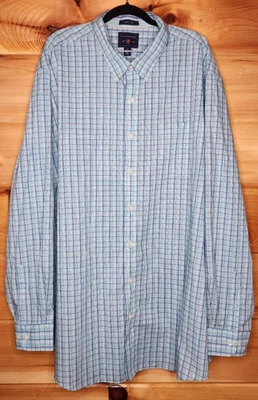 Saddlebred Easy Care Gray  Teal Plaid Lightweight  Button Down Mens 3XTL - Image 1 of 4
