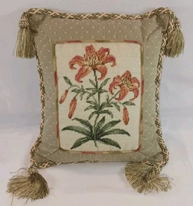 Vtg. 123 Creations Floral Needlepoint Accent Throw Pillow 12x12" With Tassels - Picture 1 of 8