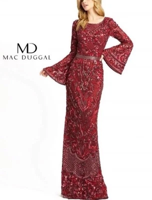 NWT MAC DUGGAL 4576R Red Burgundy Beaded Sequin Mermaid Party Dress Size 16 - Image 1 of 4