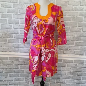 Vestido túnica Banana Republic Trina Turk seda algodón remolino groovy hippie retro 2 - Imagen 1 de 9