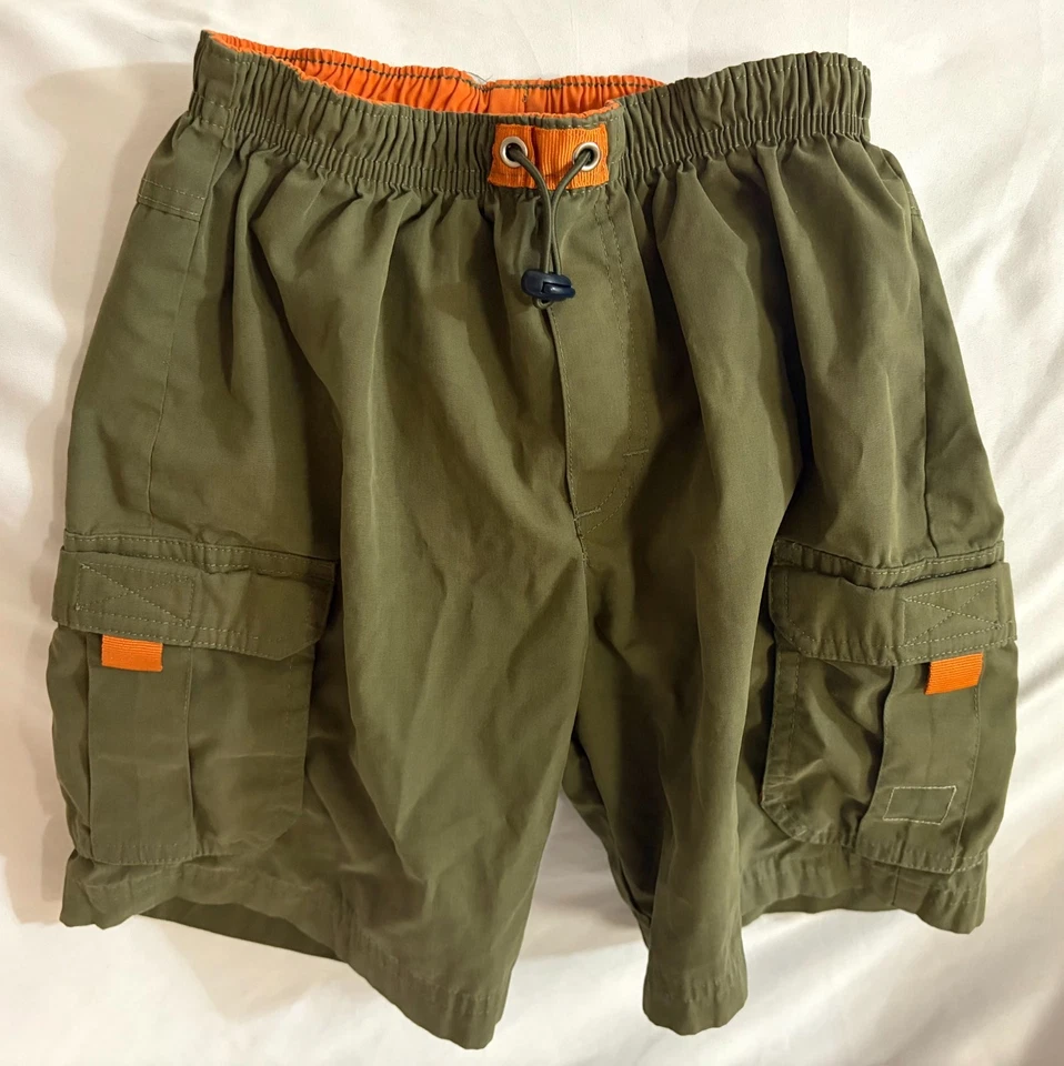 Pantalones Cortos Carga 4T Vintage OshKosh B’gosh Niños Verde Oliva Naranja Borde Cordón Foto 1 de 4