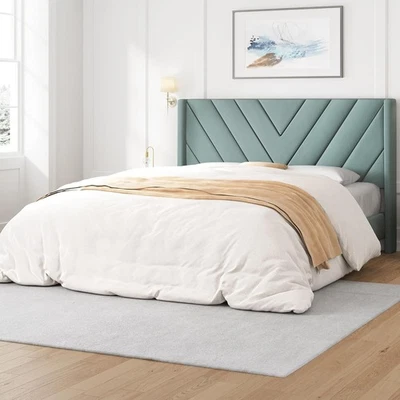 Cama de plataforma tapizada con marco de cama completo con cabecero acolchado lateral del ala Foto 1 de 4