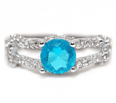 1CT Aquamarine & White Topaz 925 Solid Sterling Silver Ring Jewelry Sz 8   - Image 1 of 3