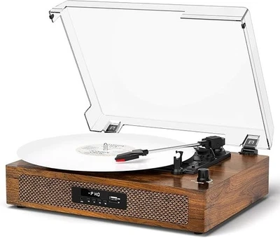 DANFI AUDIO DF Vinyl Record Player 3-Speed Extended-Sized Turntable with Built-in Speakers