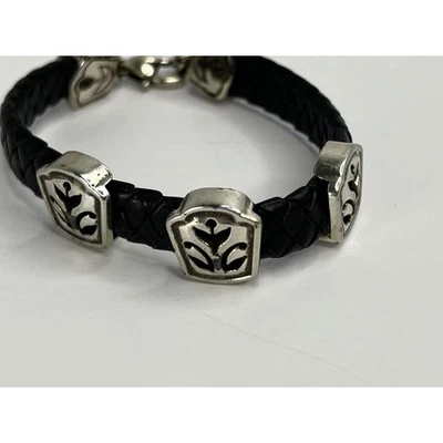 Pulsera Brighton Cuero Negro Plata Dijes Tulipanes Cierre de Garra Foto 1 de 4