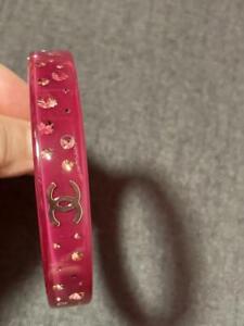 CHANEL Bangle Bracelet Pink Resin Strass Crystals Silver CC Logo 12B Authentic