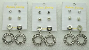 Set Pack of 9 pairs circle/faux pearl ball/ bead stud post fashion earrings lot - Picture 1 of 3