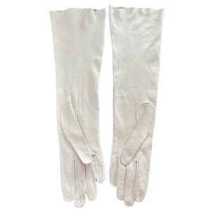 ALEXANDRE Vintage Ivory Leather Elbow Gloves Size 6.5 Marshall Fields France - Picture 1 of 5