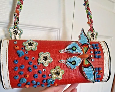 Bolso de Mano Vintage Mary Frances Raro Colorido Con Cuentas Joyas Mariposa Foto 1 de 4