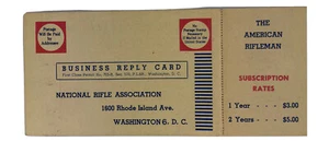 1945 NRA Post Card American Rifleman Subscription Order One Year $3 X1-120 - Foto 1 di 3