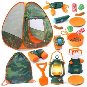 Kids Camping kit with Pop-up Tent for Indoor Outdoor Pretend Play Toy 17 PC Kit - Picture 1 of 7