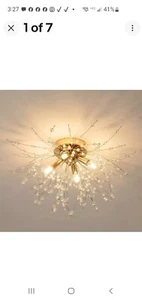 Gold Flush Mount Ceiling Light Fixture Modern Crystal Chandelier Fireworks - Picture 1 of 2