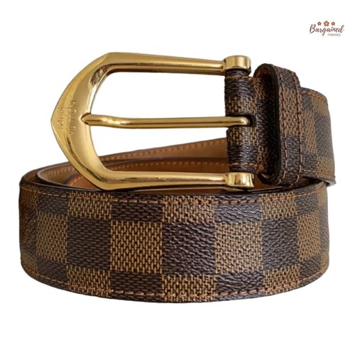LOUIS VUITTON（LV） Autentica cintura con fibbia in oro marrone Louis Vuitton Damier Ebene taglia 90 36