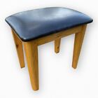 Solid Oak Stool Dressing Table Footstool Black Faux Leather Cushioned Seat
