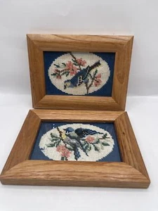 Vintage 8X6 Wood Framed Cross-Stitch Art - Decorative Blue Bird Motif - Bild 1 von 10