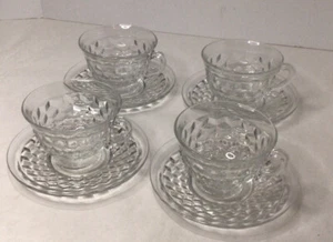 Fostoria American Footed Cup and Saucer~Set of 4~1950’s~MCM-8 pieces - Picture 1 of 10