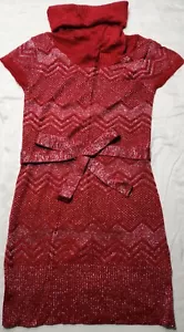 Size Medium Junior's Glo Dress Stretchy Red Metallic Belted - Picture 1 of 7
