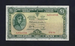 IRELAND REPUBLIC 1 POUND 1970 P-64 VF KEY DATE - Picture 1 of 2