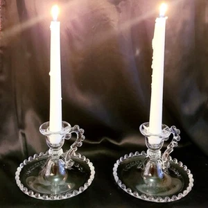 Pair of Imperial Candlewick Clear Candle Holders w/ Handles - 400/90* - Picture 1 of 6