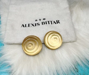 Alexis Bittar Frosted Champagne Lucite Swirled 1" CLIP Earrings Round Gold Plate - Picture 1 of 11