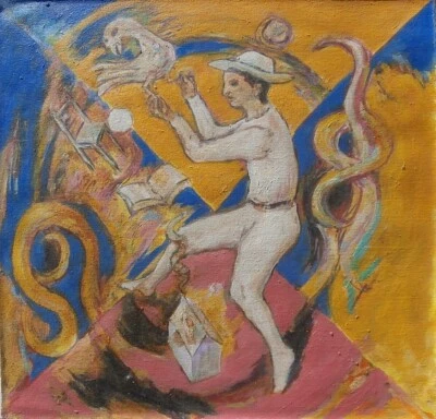 Pintura misteriosa de artista surrealista de colección con simbolismo folclórico onírico Foto 1 de 4