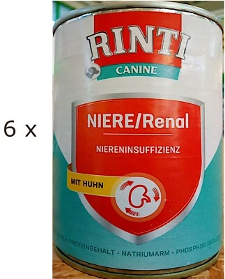 6 x 800 g RINTI Canine Niere / Renal (€ 7,02/kg) mit Huhn - Nierendiät für Hunde - Bild 1 von 2