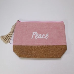 Peace Canvas Cork Makeup Cosmetic Case Bag Pink Brown Tassel Zip Lined NWT - Picture 1 of 10