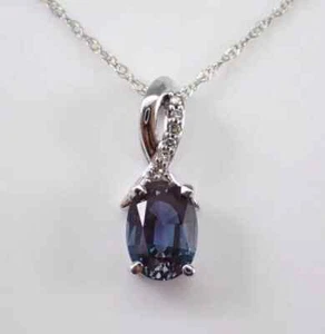 2.00Ct Oval Cut Lab-Created Alexandrite Solitaire Pendant 14k White Gold Plated - Picture 1 of 5