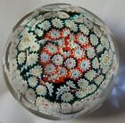 HEAVY VINTAGE MURANO ART GLASS FACETED MILLEFIORI GOLD FLECK PAPERWEIGHT 