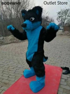 Fantasia de mascote de cachorro bule fursuit pele longa Husky fantasia vestido cosplay Halloween - Imagem 1 de 2