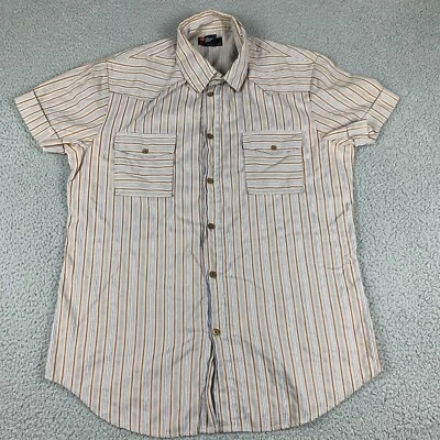 Diesel Shirt Mens Large Brown Stripes Short Sleeve Button Up Rockabilly Cowboy - Image 1 of 4