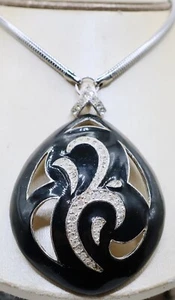 Collar de cadena colgante vintage de diamantes de imitación negros esmaltados y brillantes de Eisenberg - Imagen 1 de 8